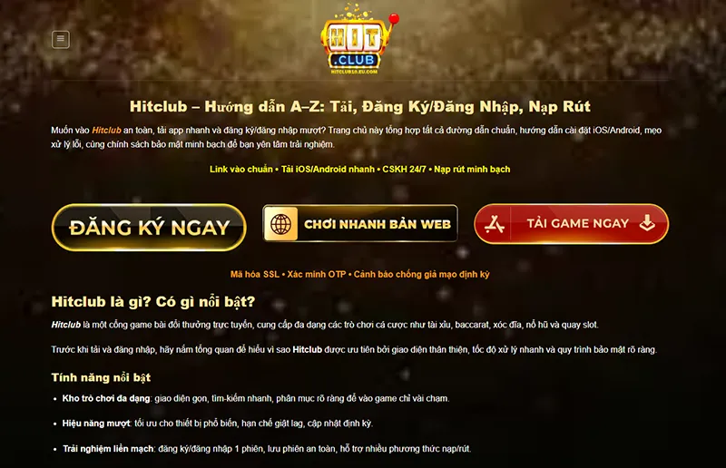 Giao diện kiểm tra chứng chỉ SSL của Hitclub hiển thị thông tin bảo mật chi tiết